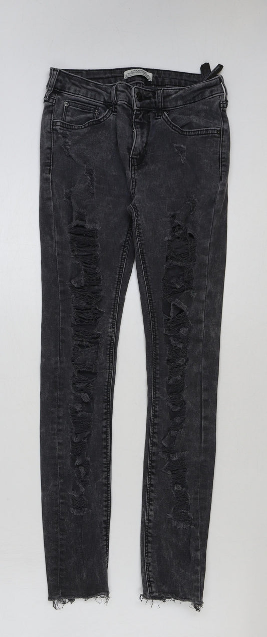 Zara Womens Grey Cotton Skinny Jeans Size 8 L27 in Regular Button