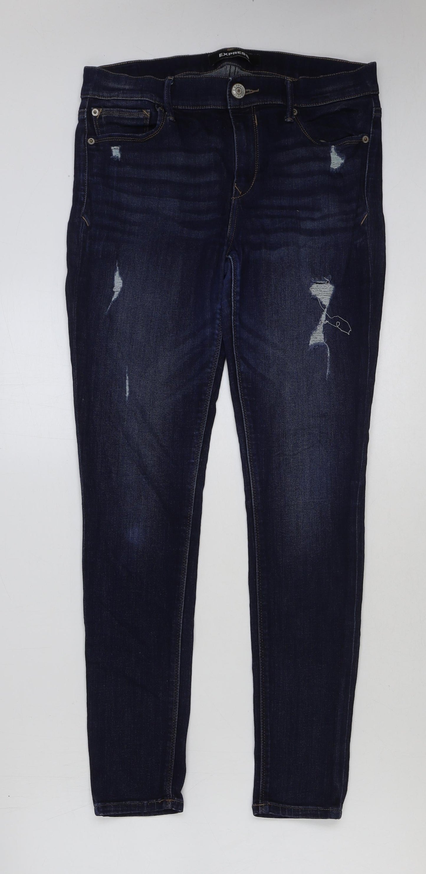 Express Womens Blue Cotton Skinny Jeans Size 8 L30 in Regular Button