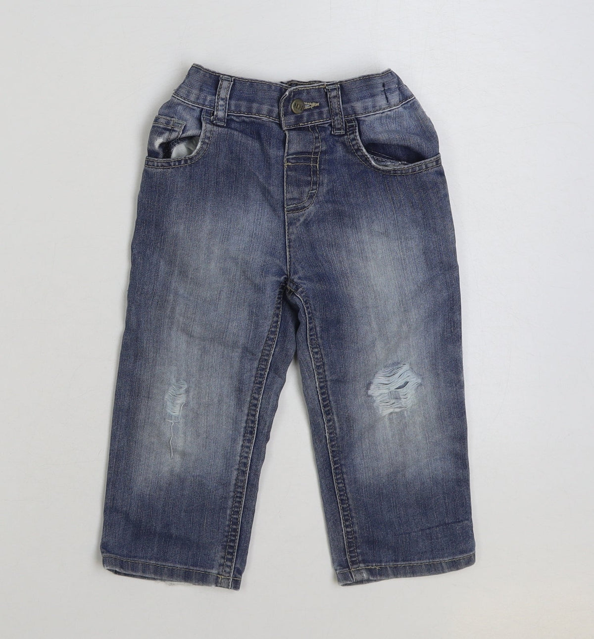Matalan Blue Cotton Jeans Size 18-24 Months Button - Distressed