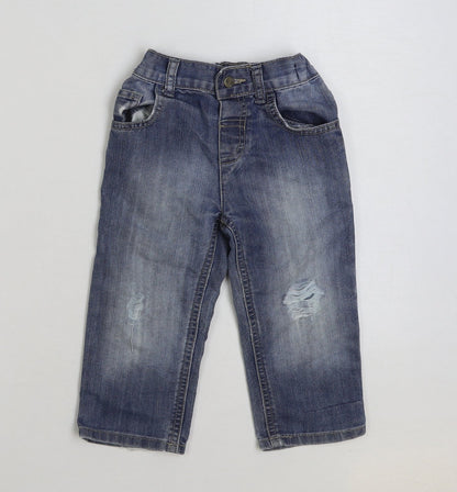 Matalan Blue Cotton Jeans Size 18-24 Months Button - Distressed