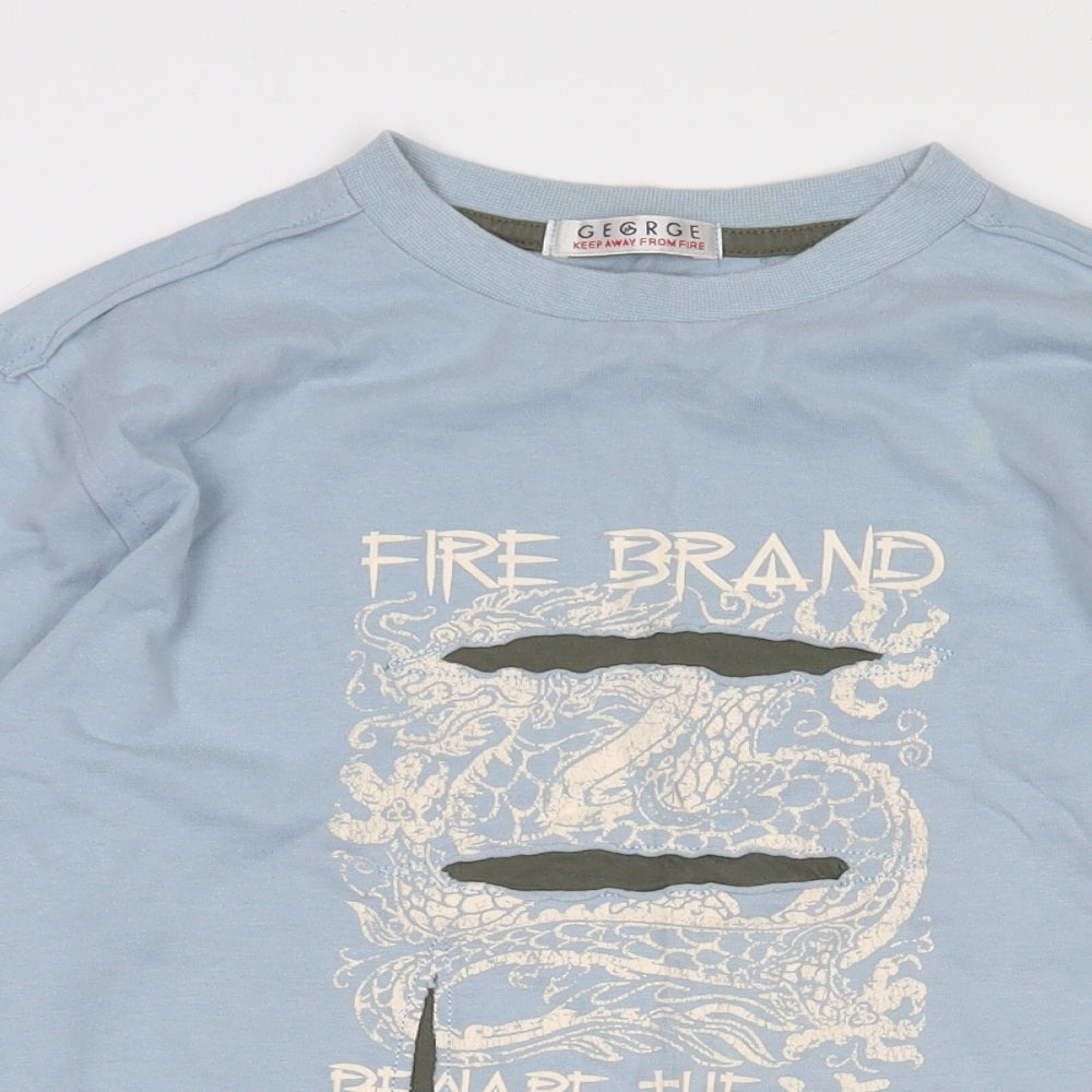 George Boys Blue 100% Cotton Basic T-Shirt Size 6-7 Years Round Neck Pullover - Dragon