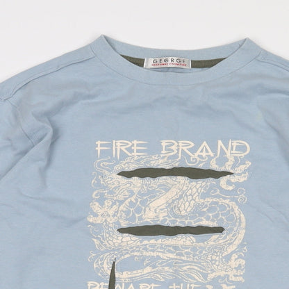 George Boys Blue 100% Cotton Basic T-Shirt Size 6-7 Years Round Neck Pullover - Dragon