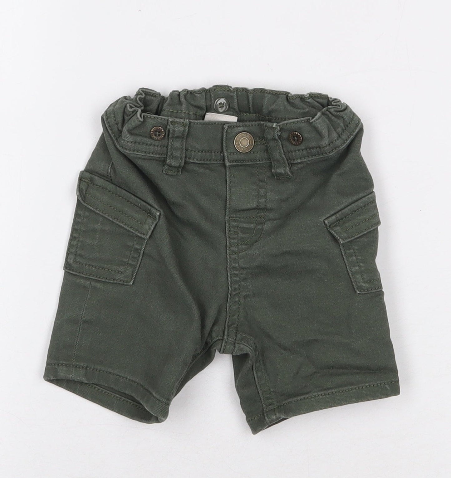 H&M Boys Green Cotton Cargo Jeans Size 6-9 Months Button