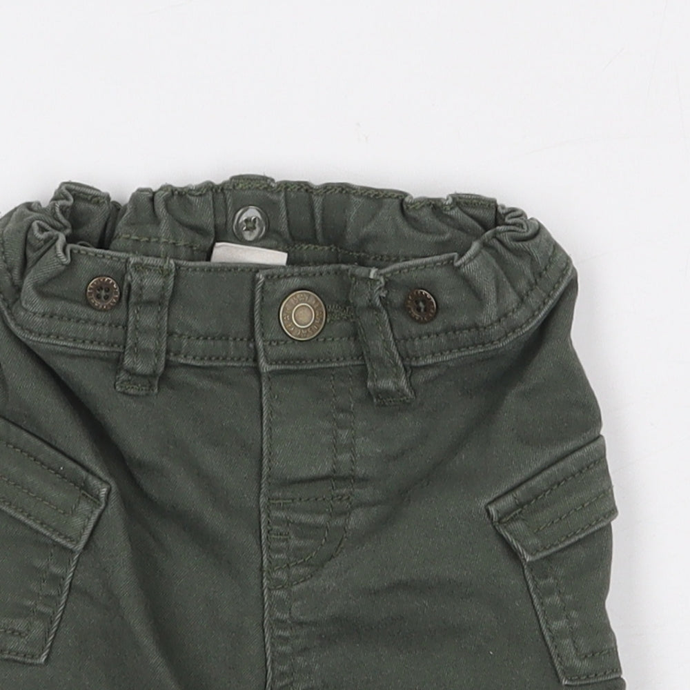 H&M Boys Green Cotton Cargo Jeans Size 6-9 Months Button