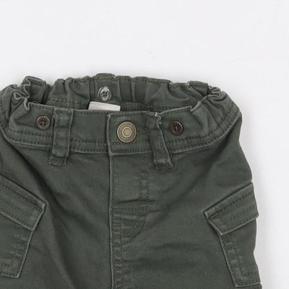 H&M Boys Green Cotton Cargo Jeans Size 6-9 Months Button