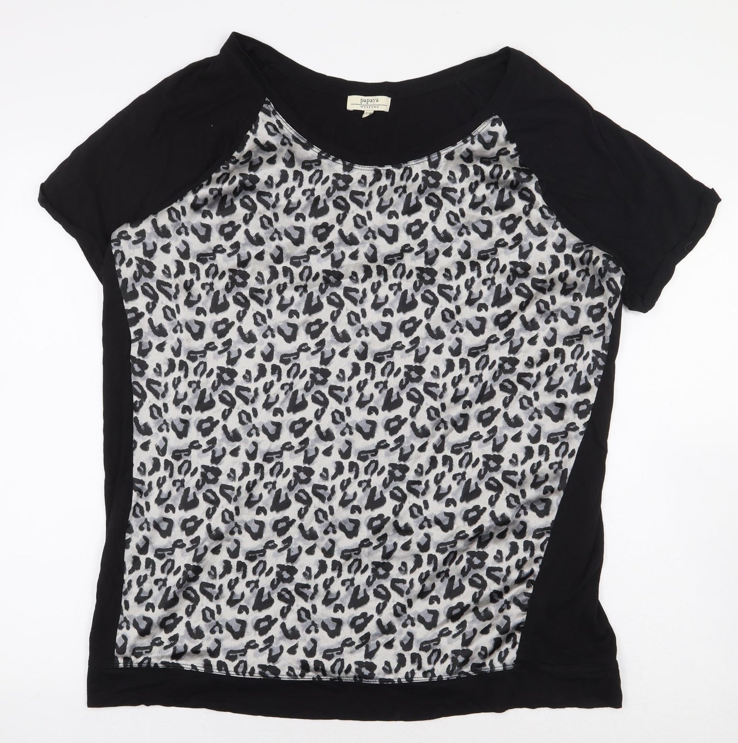 Papaya Womens Black Animal Print Polyester Basic Blouse Size 16 Boat Neck - Leopard Print