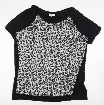 Papaya Womens Black Animal Print Polyester Basic Blouse Size 16 Boat Neck - Leopard Print