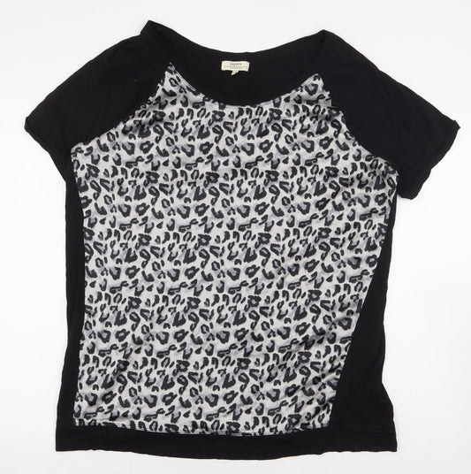 Papaya Womens Black Animal Print Polyester Basic Blouse Size 16 Boat Neck - Leopard Print
