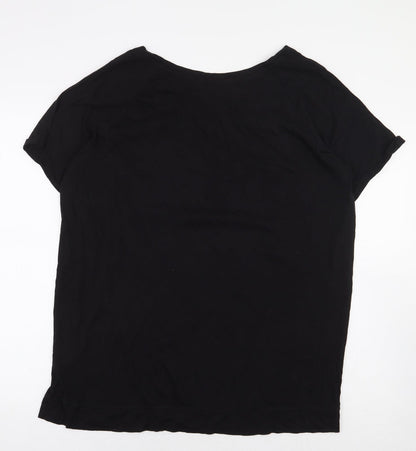 Papaya Womens Black Animal Print Polyester Basic Blouse Size 16 Boat Neck - Leopard Print