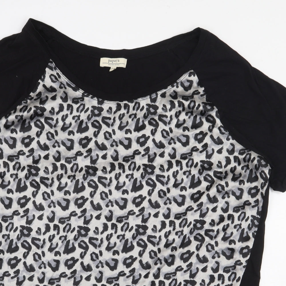 Papaya Womens Black Animal Print Polyester Basic Blouse Size 16 Boat Neck - Leopard Print