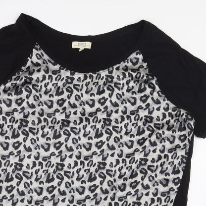 Papaya Womens Black Animal Print Polyester Basic Blouse Size 16 Boat Neck - Leopard Print