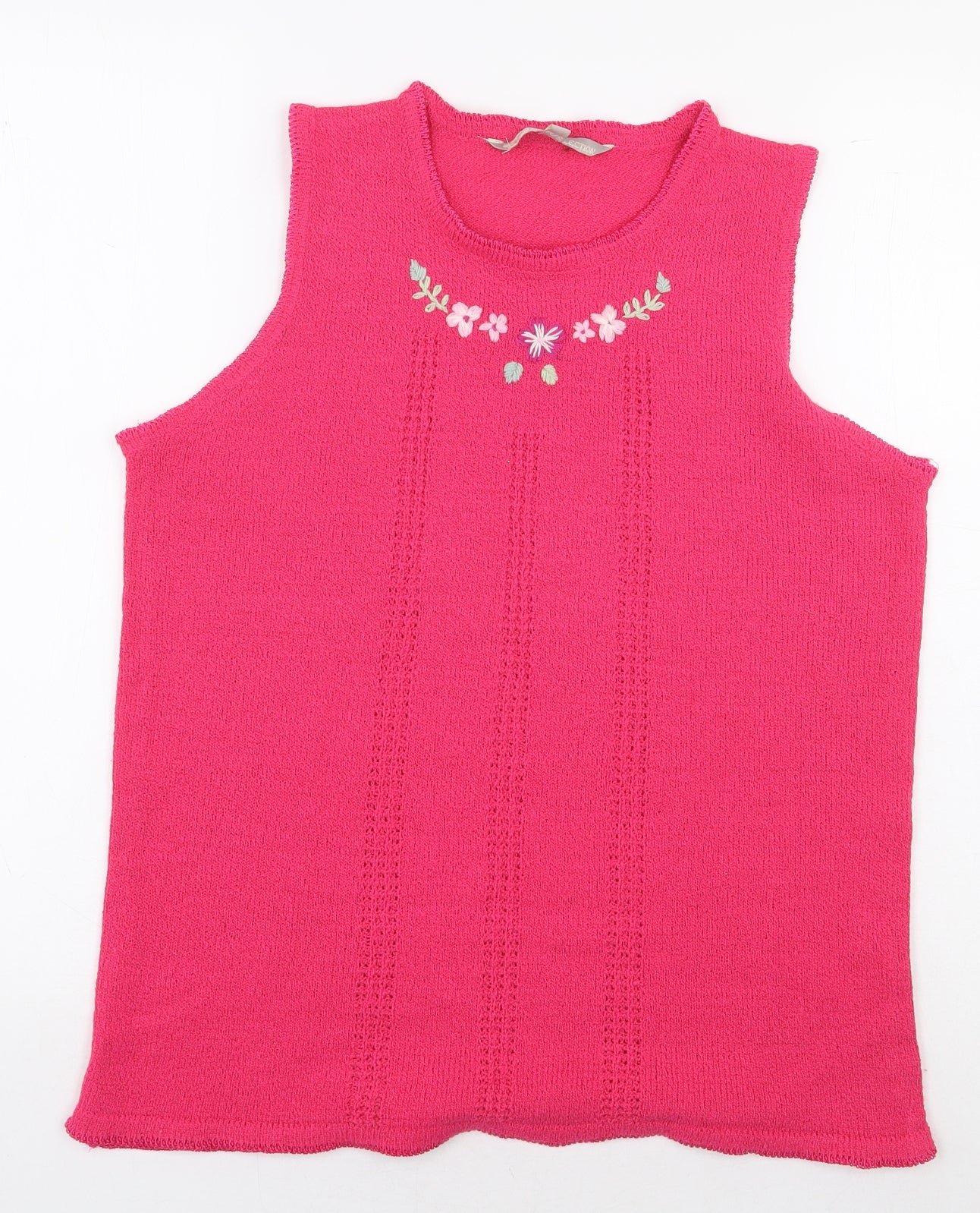Akal Collection Womens Pink Acrylic Basic Tank Size S Round Neck - Flower Detail