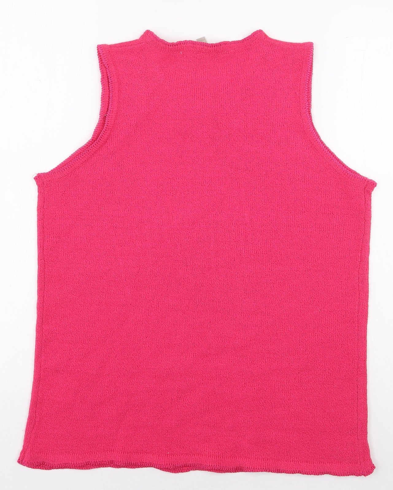 Akal Collection Womens Pink Acrylic Basic Tank Size S Round Neck - Flower Detail