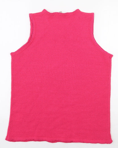 Akal Collection Womens Pink Acrylic Basic Tank Size S Round Neck - Flower Detail