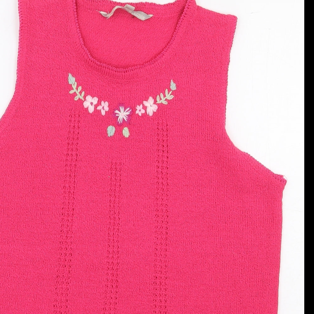 Akal Collection Womens Pink Acrylic Basic Tank Size S Round Neck - Flower Detail