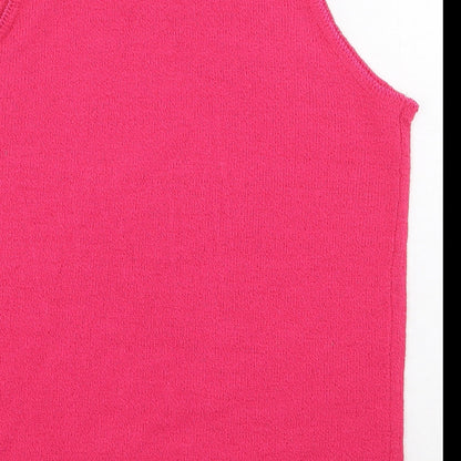 Akal Collection Womens Pink Acrylic Basic Tank Size S Round Neck - Flower Detail