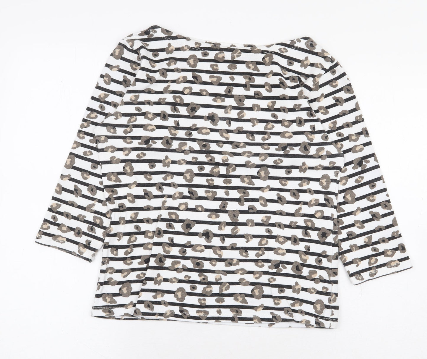 F&F Womens White Striped Cotton Basic T-Shirt Size 10 Boat Neck