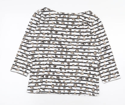 F&F Womens White Striped Cotton Basic T-Shirt Size 10 Boat Neck