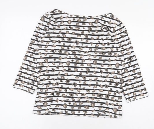 F&F Womens White Striped Cotton Basic T-Shirt Size 10 Boat Neck