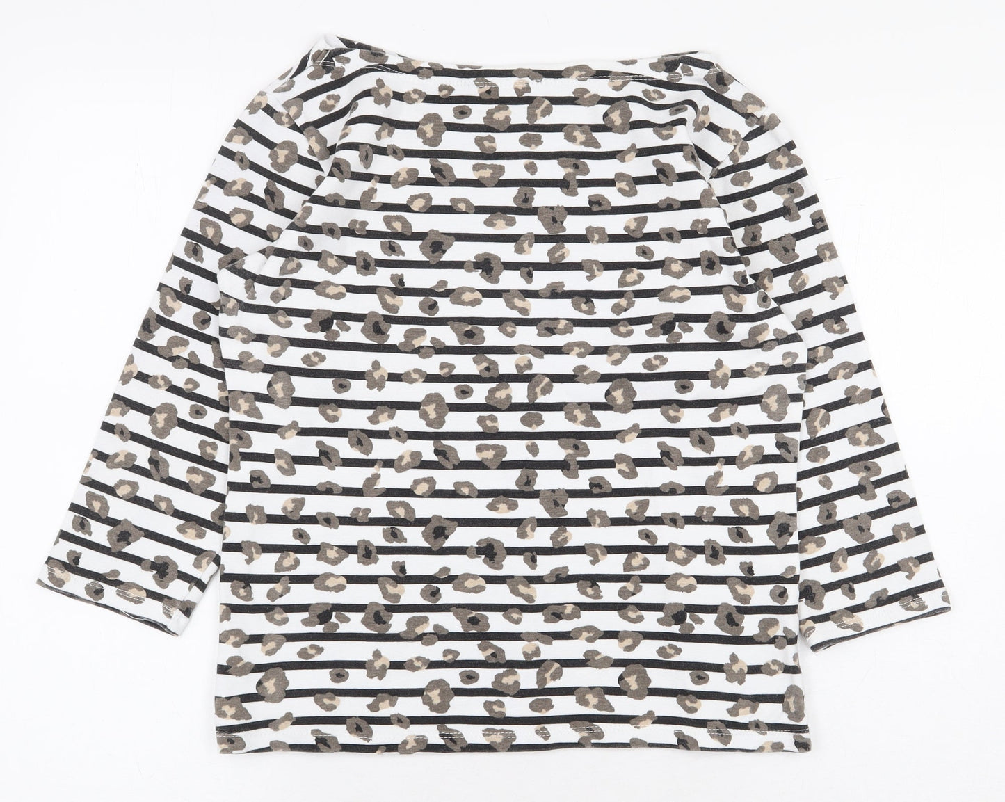 F&F Womens White Striped Cotton Basic T-Shirt Size 10 Boat Neck