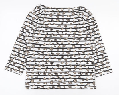 F&F Womens White Striped Cotton Basic T-Shirt Size 10 Boat Neck