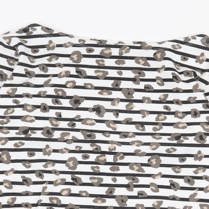 F&F Womens White Striped Cotton Basic T-Shirt Size 10 Boat Neck