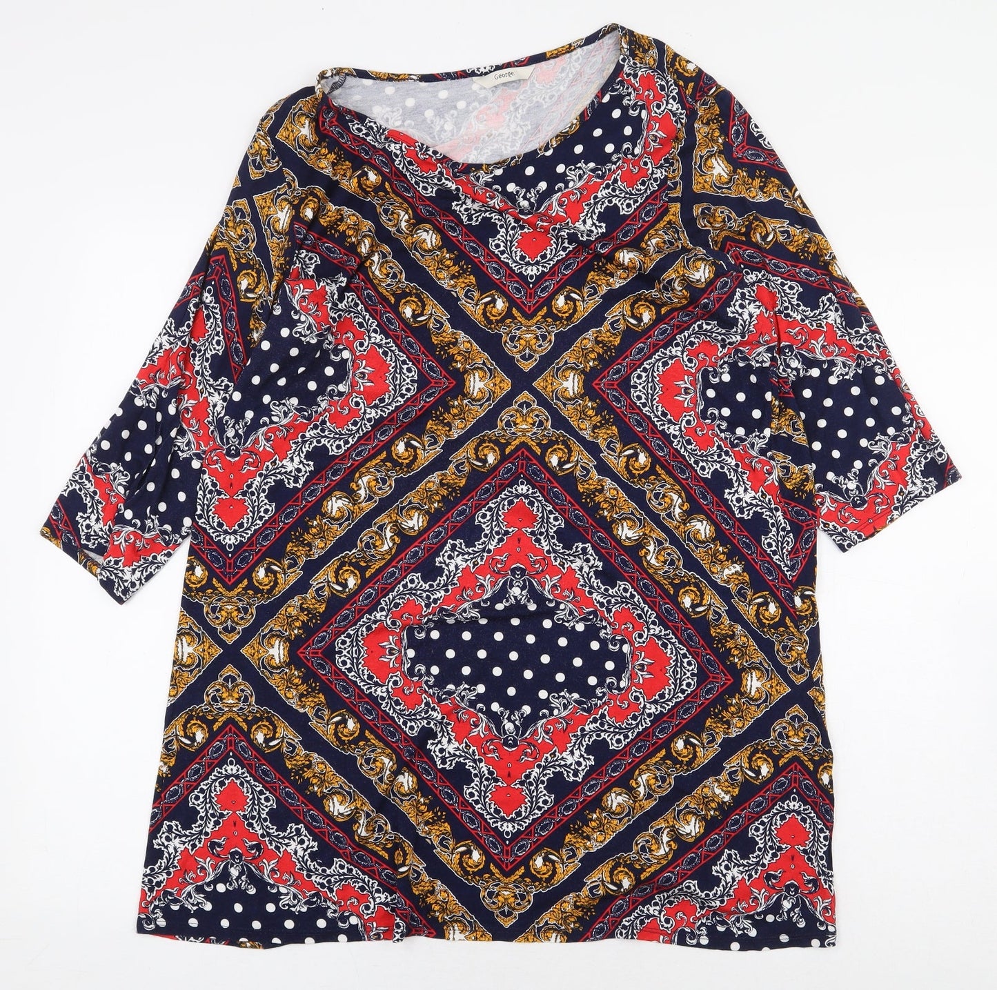 George Womens Multicoloured Geometric Viscose Basic Blouse Size 16 Boat Neck