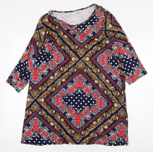 George Womens Multicoloured Geometric Viscose Basic Blouse Size 16 Boat Neck