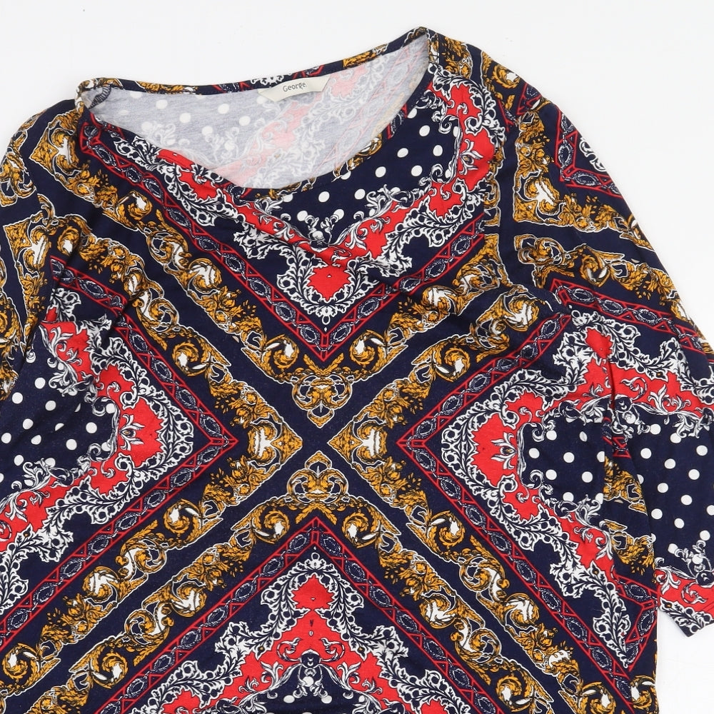 George Womens Multicoloured Geometric Viscose Basic Blouse Size 16 Boat Neck