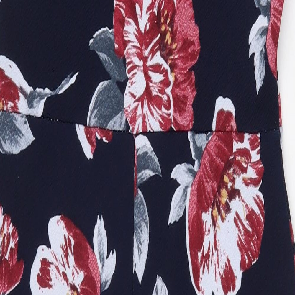 Boohoo Womens Blue Floral Polyester Pencil Dress Size 10 Square Neck Hook & Eye - Neck Cut out