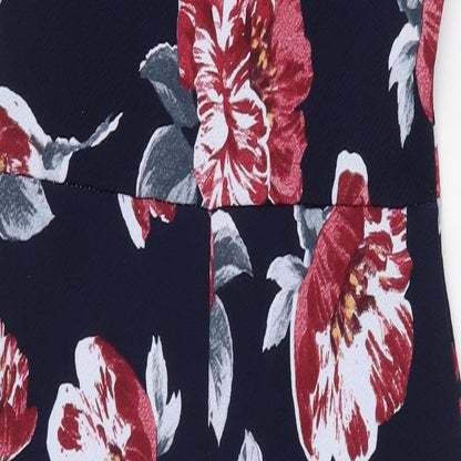 Boohoo Womens Blue Floral Polyester Pencil Dress Size 10 Square Neck Hook & Eye - Neck Cut out