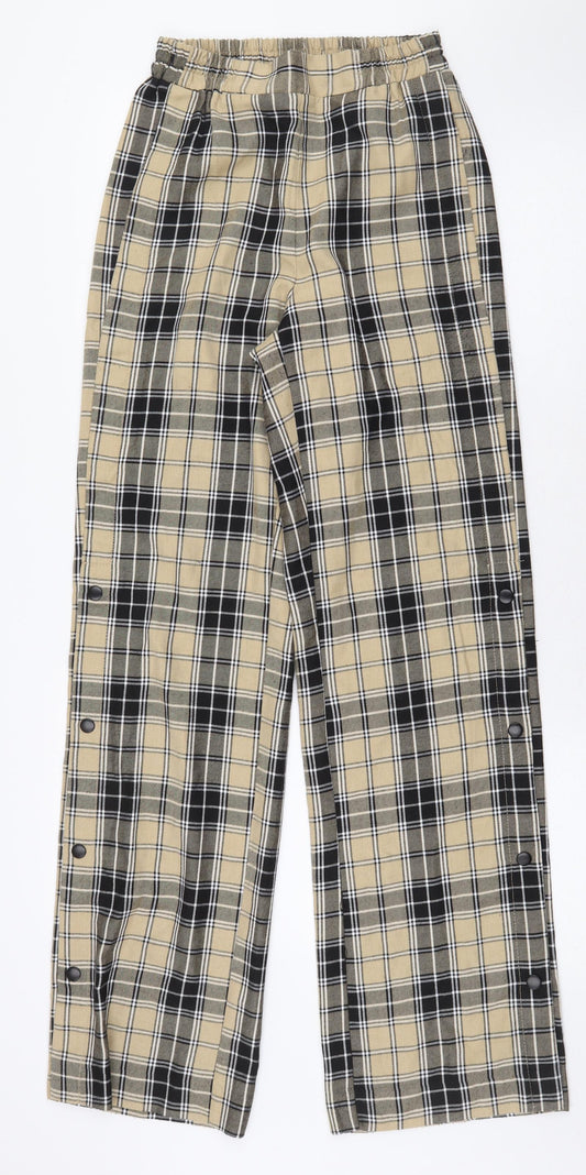 Stradivarius Womens Yellow Plaid Polyester Trousers Size XS L31 in Regular