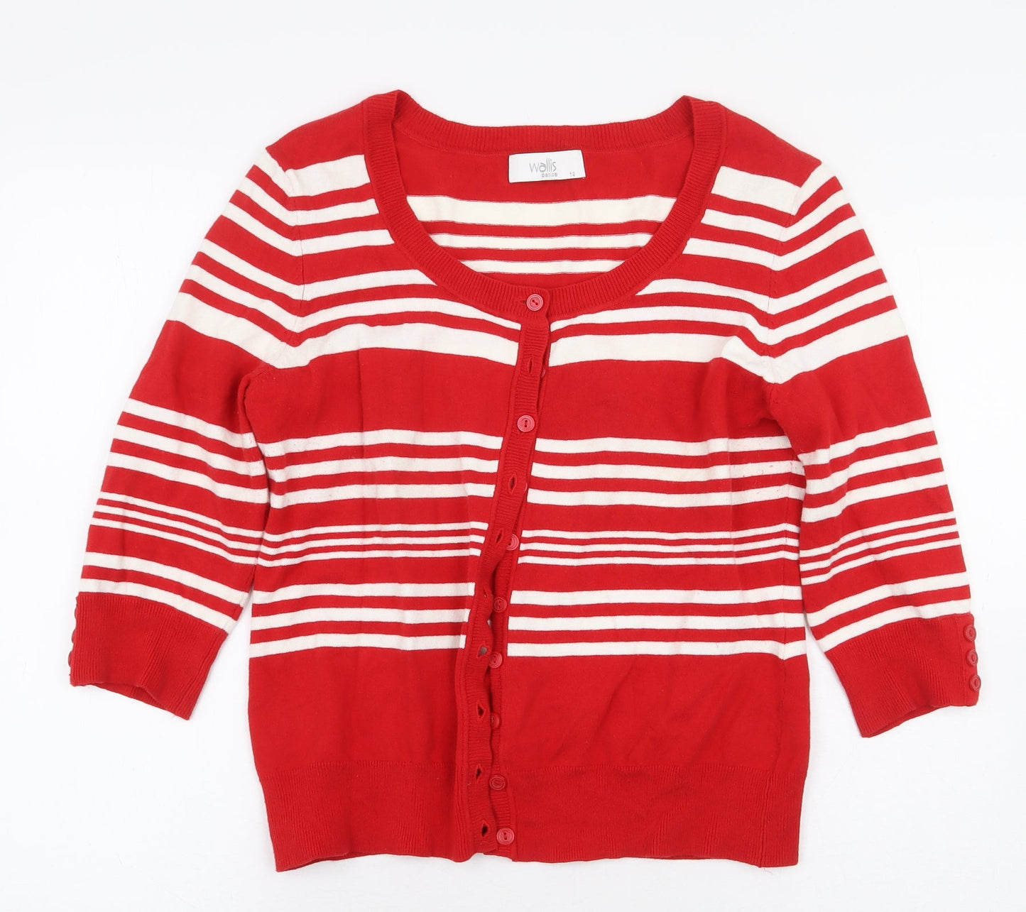 Wallis Womens Red Striped Cotton Cardigan Sweatshirt Size 14 Button