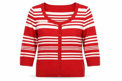 Wallis Womens Red Striped Cotton Cardigan Sweatshirt Size 14 Button