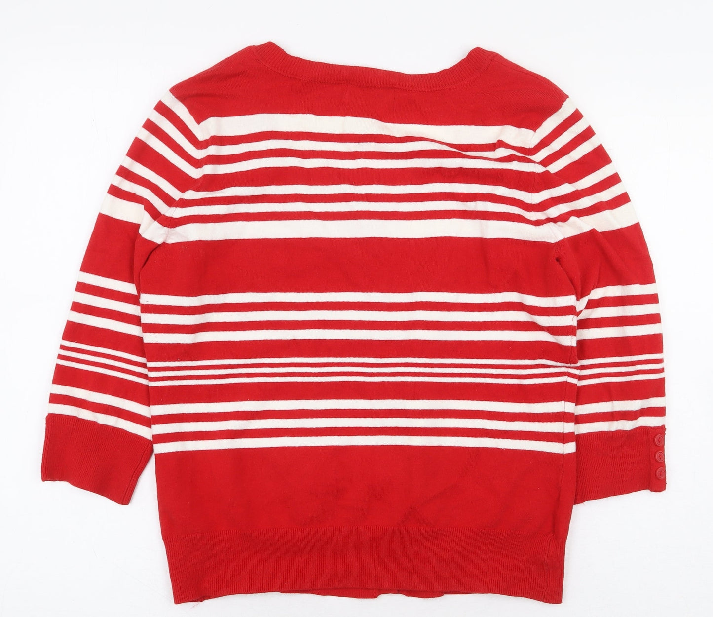 Wallis Womens Red Striped Cotton Cardigan Sweatshirt Size 14 Button