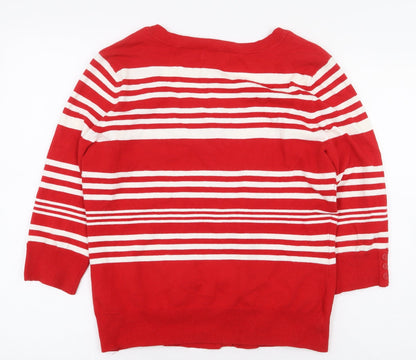 Wallis Womens Red Striped Cotton Cardigan Sweatshirt Size 14 Button