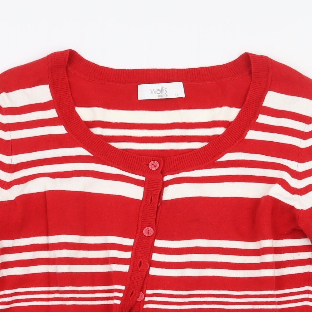 Wallis Womens Red Striped Cotton Cardigan Sweatshirt Size 14 Button