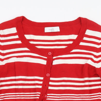 Wallis Womens Red Striped Cotton Cardigan Sweatshirt Size 14 Button