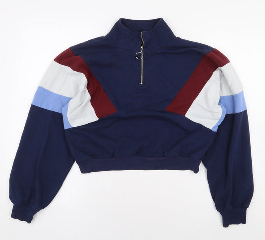 H&M Womens Blue Colourblock Polyester Pullover Sweatshirt Size S Zip
