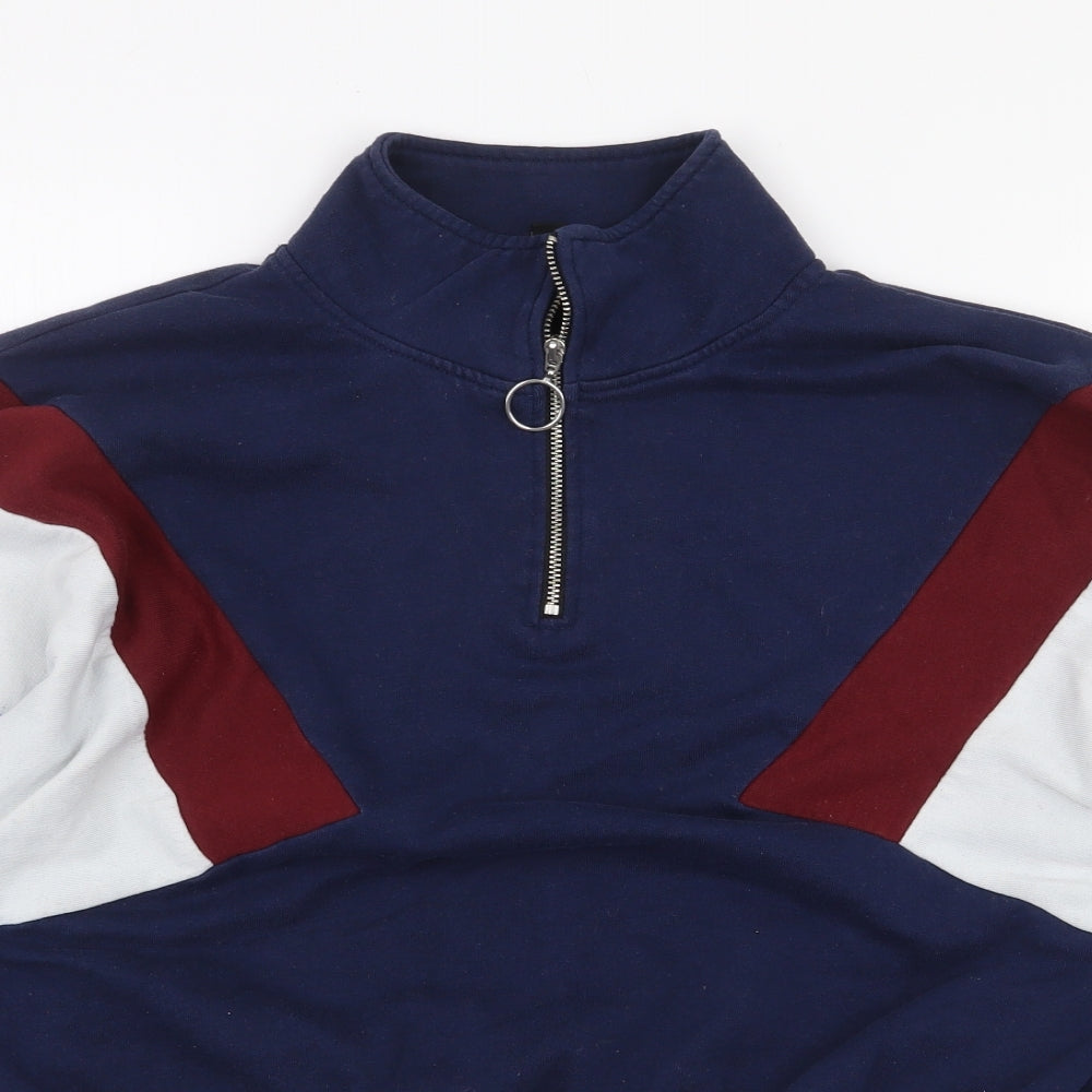 H&M Womens Blue Colourblock Polyester Pullover Sweatshirt Size S Zip