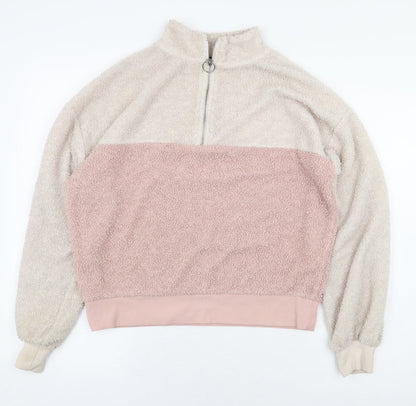 New Look Womens Pink Colourblock Polyester Pullover Sweatshirt Size 10 Zip