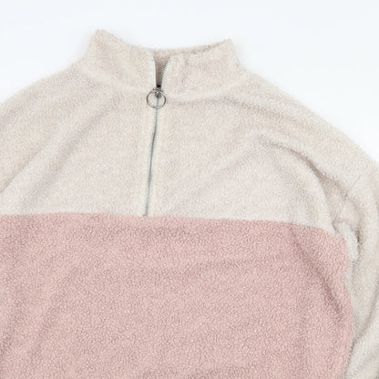New Look Womens Pink Colourblock Polyester Pullover Sweatshirt Size 10 Zip