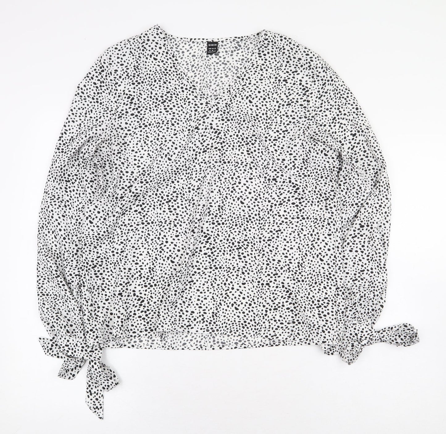 SheIn Womens White Animal Print Polyester Basic Blouse Size M V-Neck