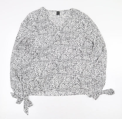 SheIn Womens White Animal Print Polyester Basic Blouse Size M V-Neck