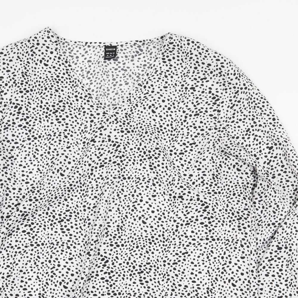 SheIn Womens White Animal Print Polyester Basic Blouse Size M V-Neck