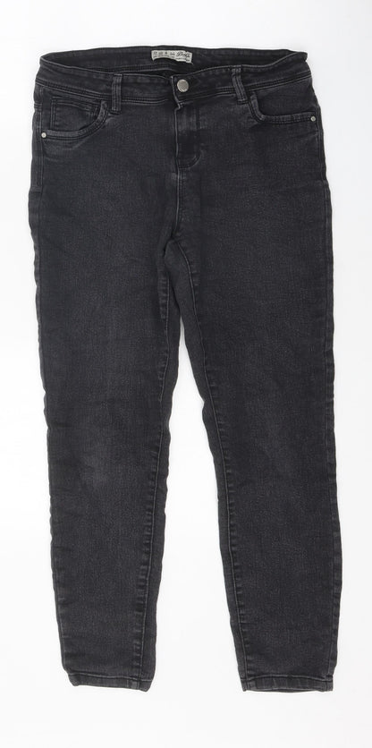Primark Womens Black 100% Cotton Skinny Jeans Size 12 L24 in Regular Zip