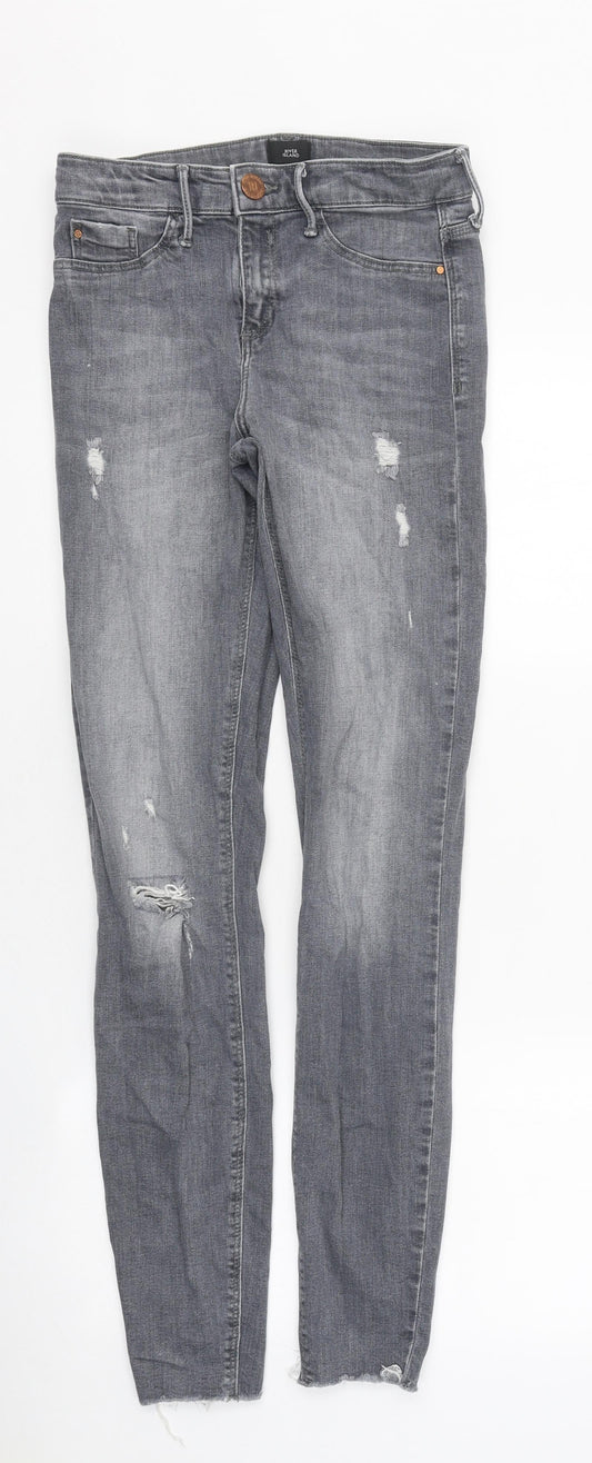 River Island Womens Grey Cotton Skinny Jeans Size 8 L30 in Regular Zip