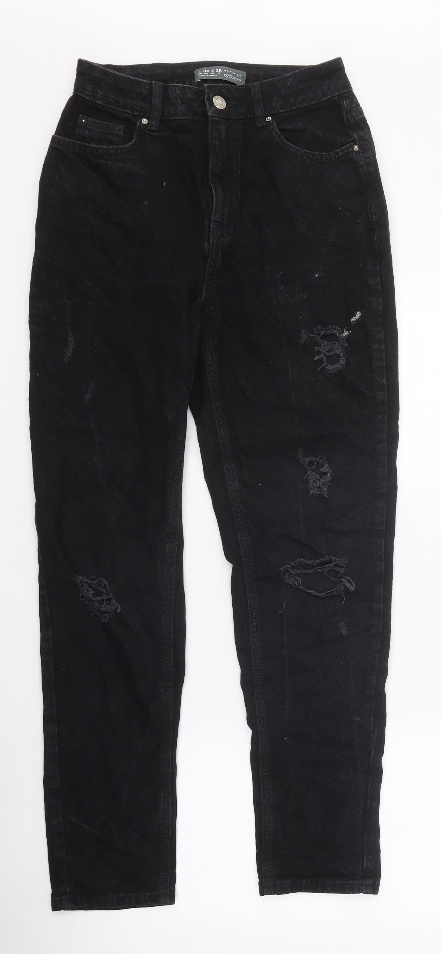 Primark Womens Black 100% Cotton Tapered Jeans Size 6 L31 in Regular Zip