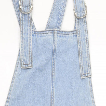 Topshop Womens Blue 100% Cotton Pinafore/Dungaree Dress Size 6 Square Neck Hook & Loop