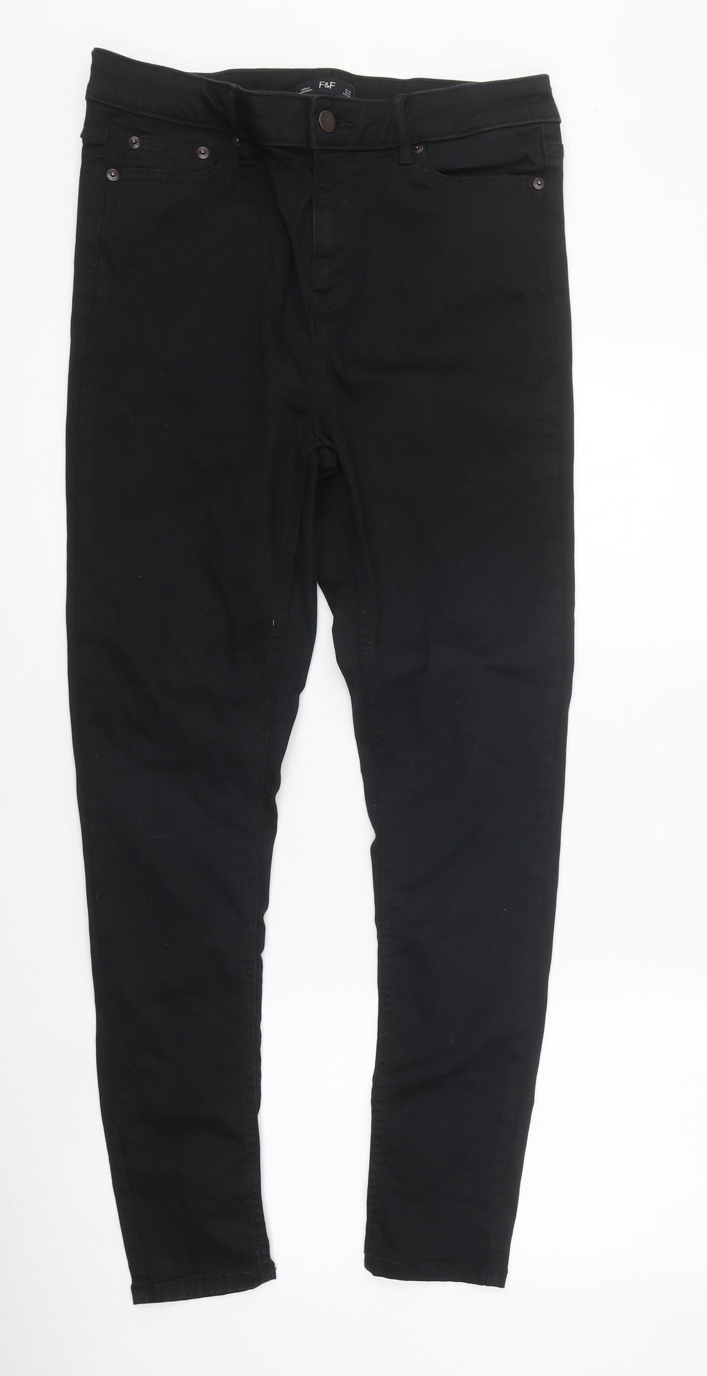 F&F Womens Black 100% Cotton Skinny Jeans Size 14 L32 in Regular Zip